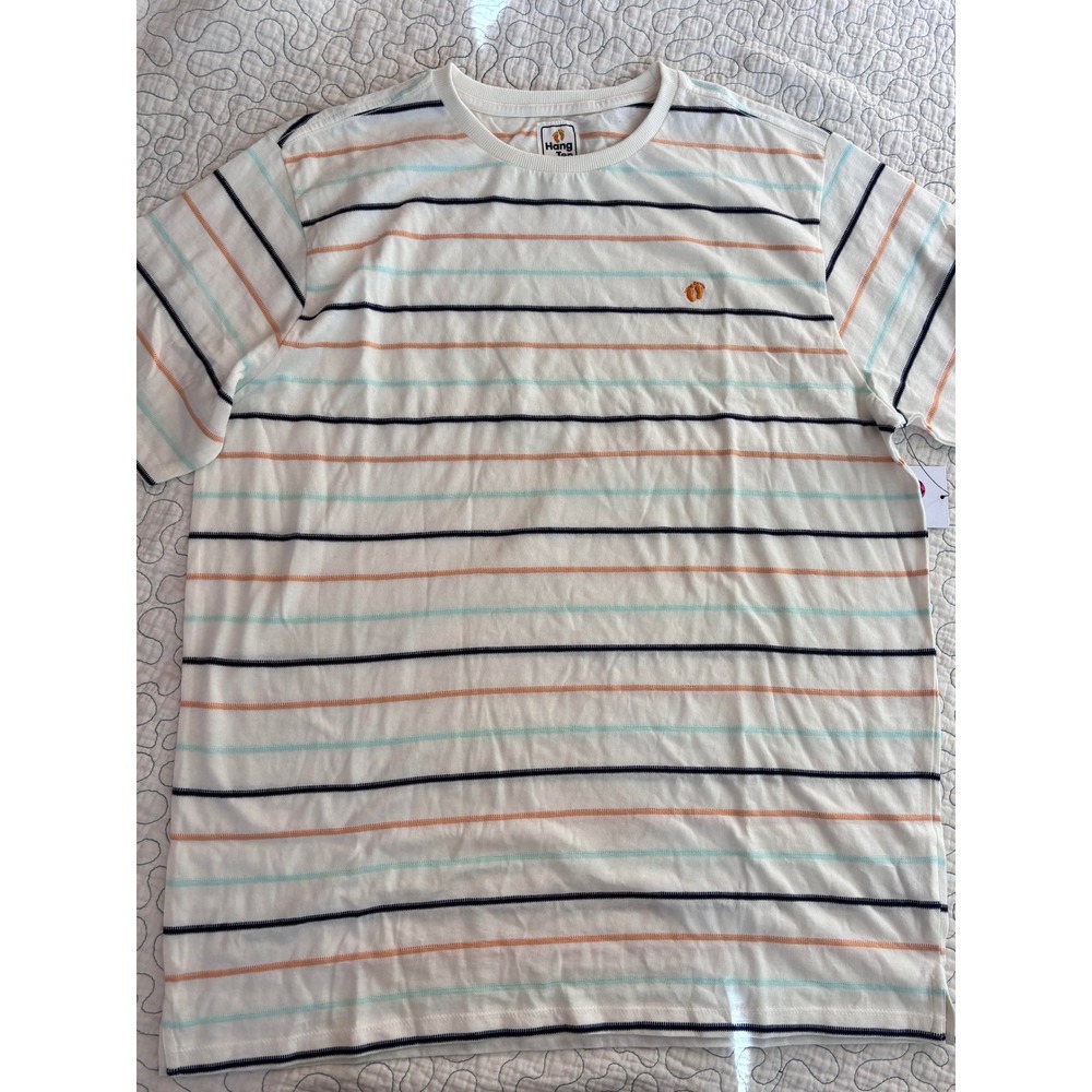 Hang Ten Mens Sunset Tee Cream Striped Short Sleeve Shirt Size Large